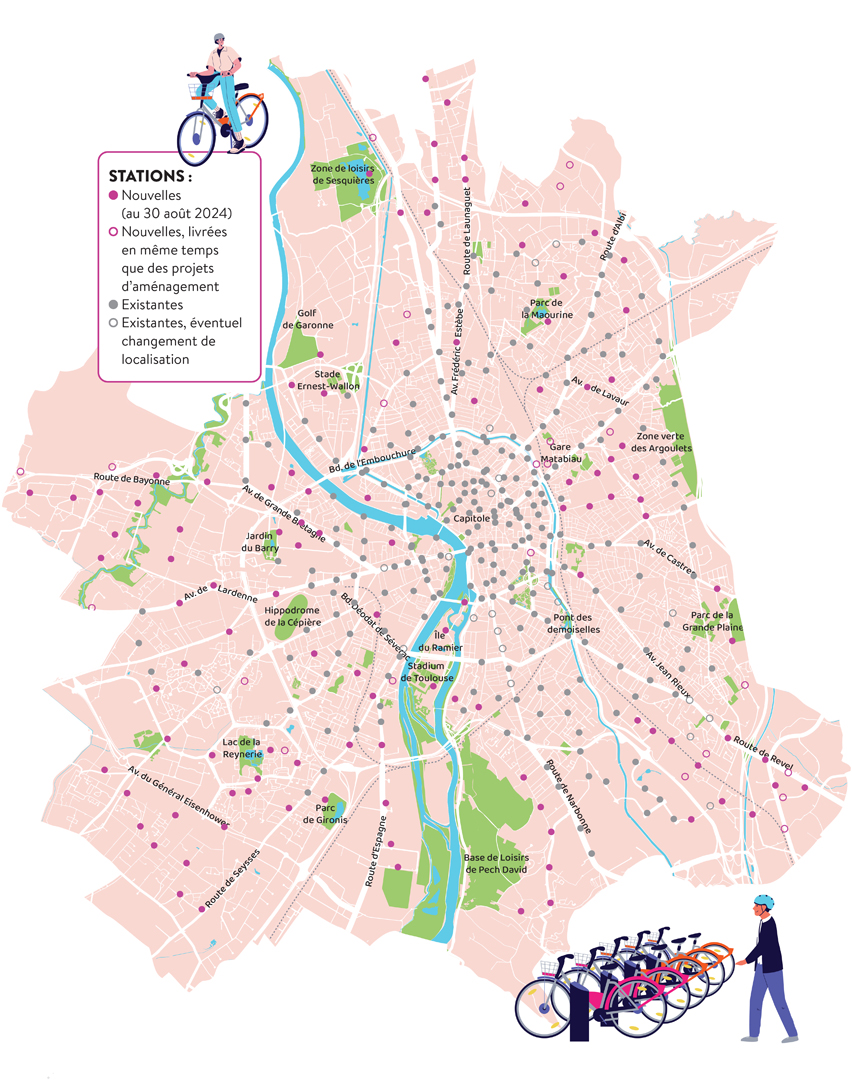 Carte indiquant les emplacements des stations de vélo en libre service